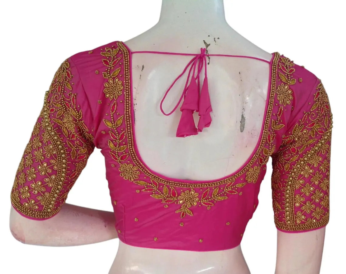 Pastel Light Magenta Aari Blouse | Wedding Wear | Handcrafted