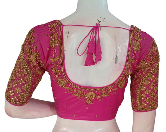 Pastel Light Magenta Aari Blouse | Wedding Wear | Handcrafted
