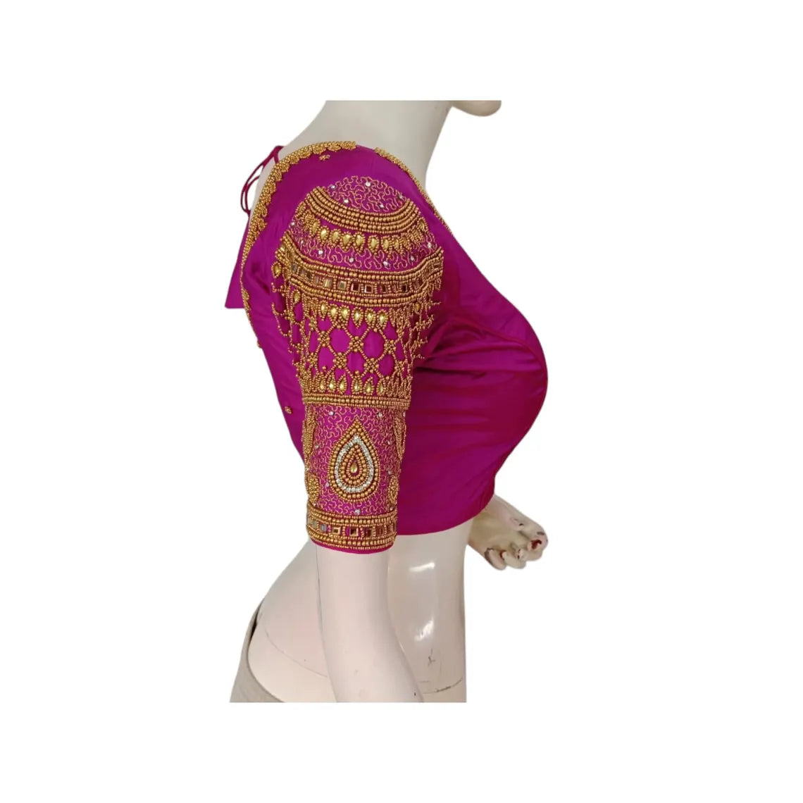 Elegant Magenta Color Wedding Aari Handwork Blouse | Premium Silk