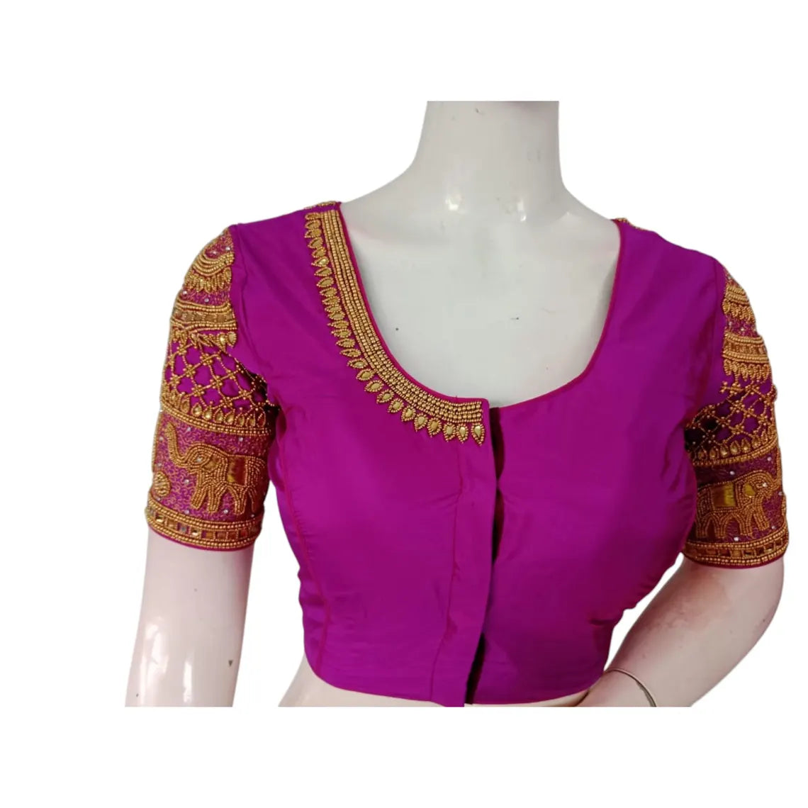 Elegant Magenta Color Wedding Aari Handwork Blouse | Premium Silk