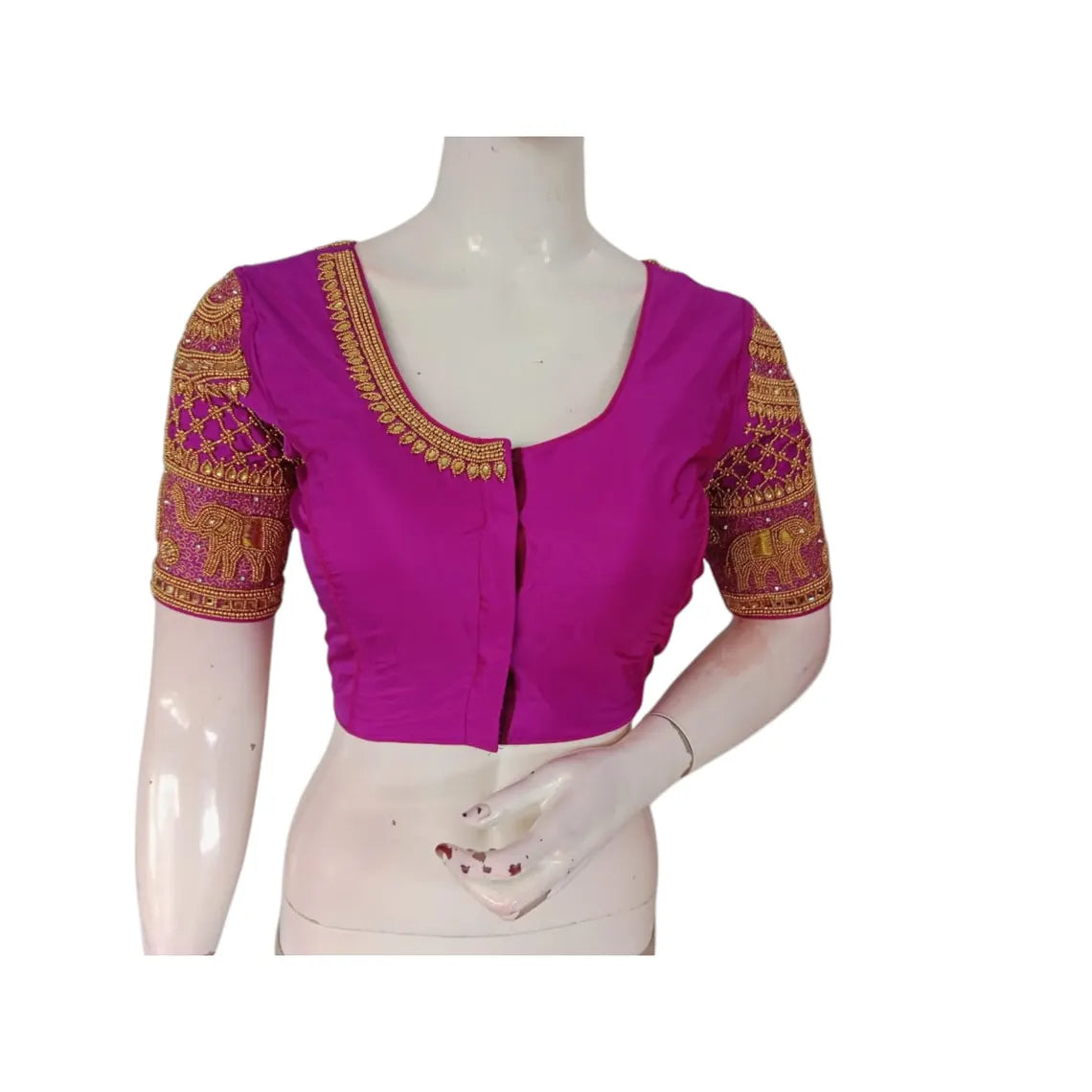 Elegant Magenta Color Wedding Aari Handwork Blouse | Premium Silk