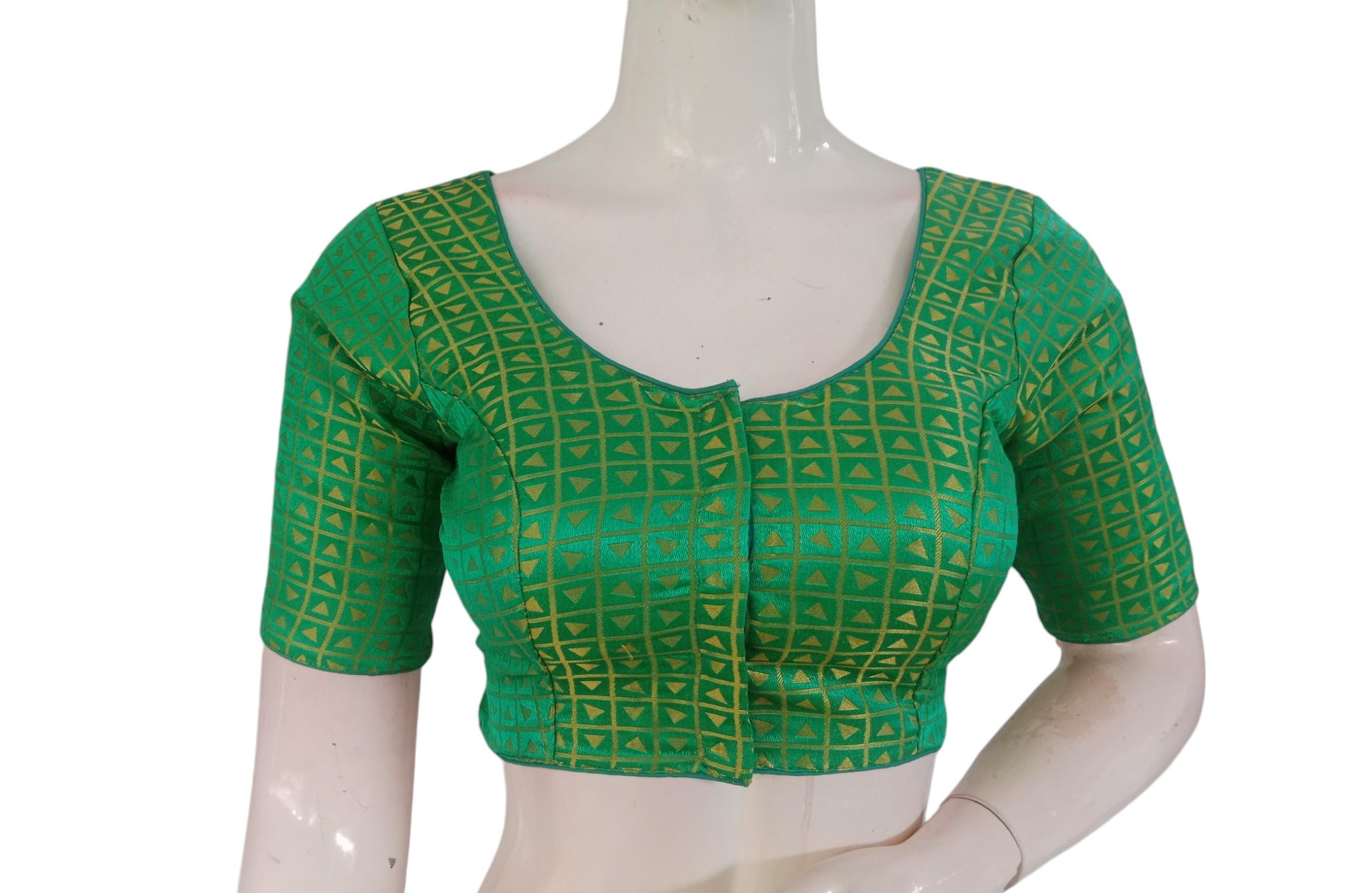 Trendy Teal Green Color Brocade Silk  Ready made Saree Blouse 