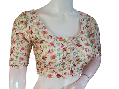 Buy Off White Semi Silk Designer Embroidery Saree Blouse Design