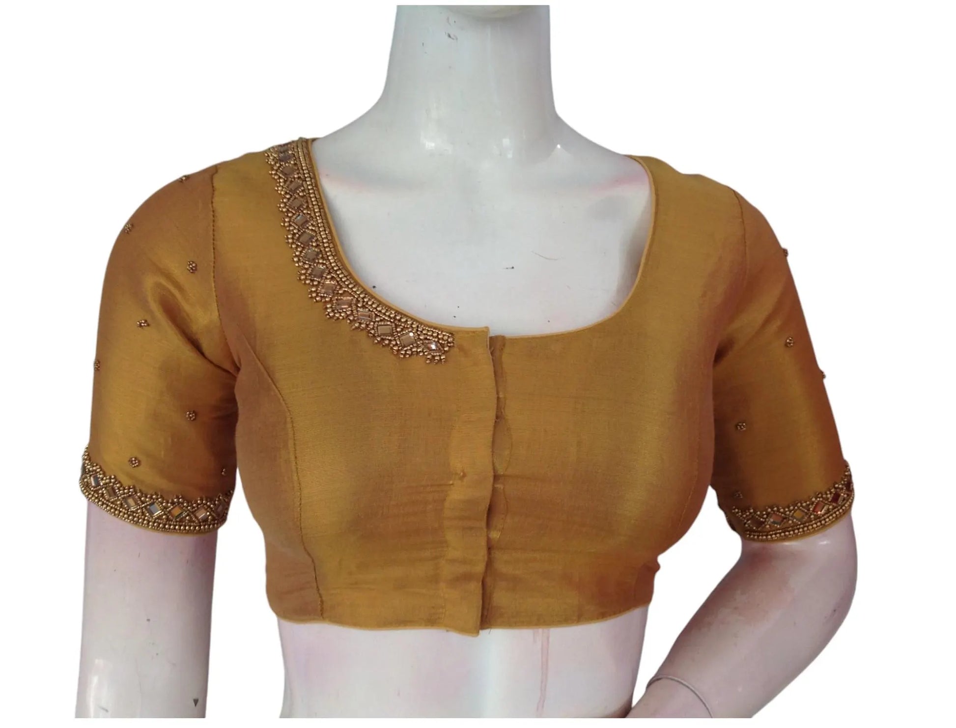 Golden Glam: Tissue Silk Mirror-Work Bridal Blouse
