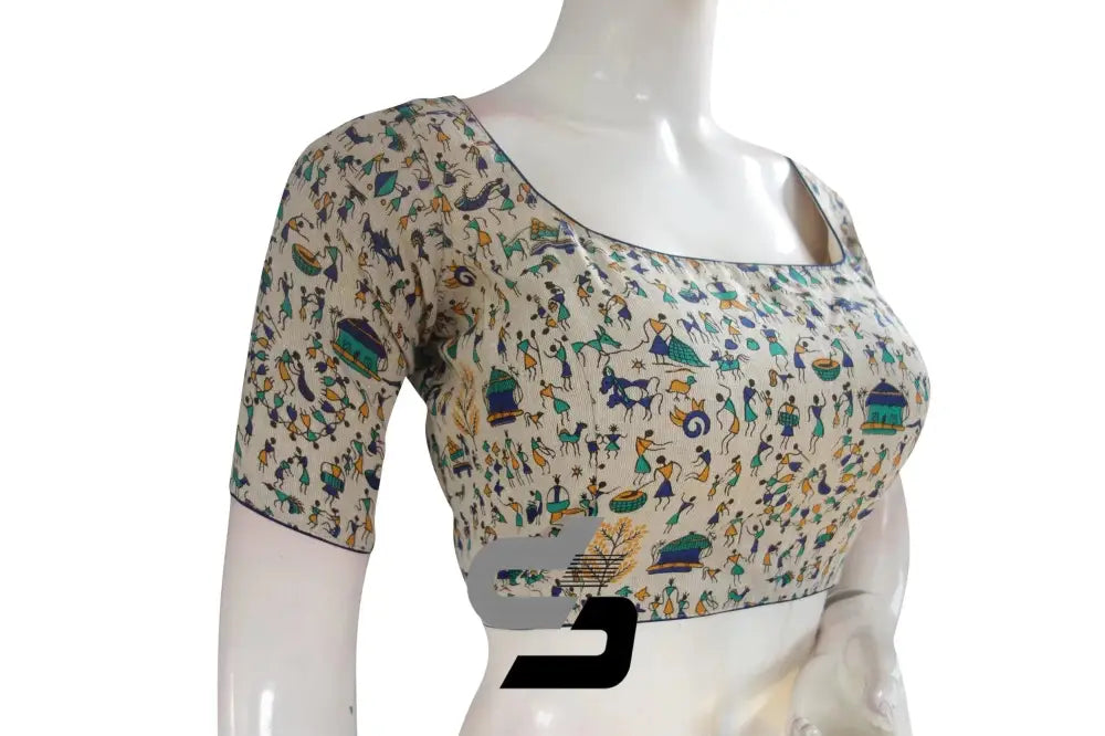 Jute Cotton Hand Blocked Indian Readymade Designer Blouse - D3blouses