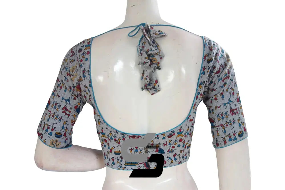 Jute Cotton Hand Blocked Indian Readymade Designer Blouse - D3blouses