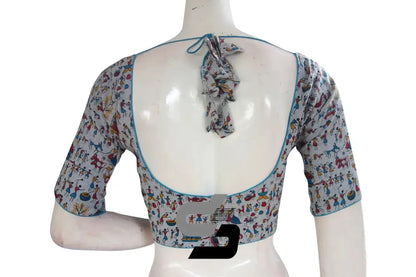 Jute Cotton Hand Blocked Indian Readymade Designer Blouse - D3blouses