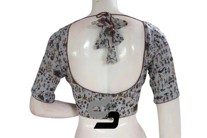 Jute Cotton Hand Blocked Indian Readymade Designer Blouse - D3blouses