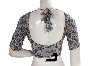 Jute Cotton Hand Blocked Indian Readymade Designer Blouse - D3blouses