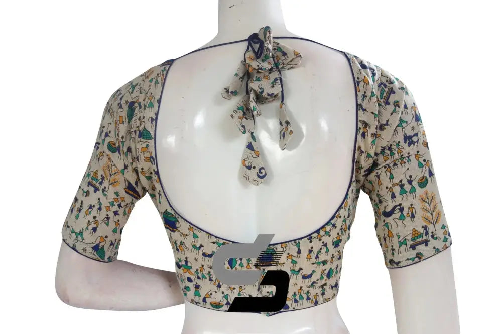 Jute Cotton Hand Blocked Indian Readymade Designer Blouse - D3blouses