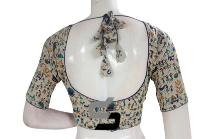 Jute Cotton Hand Blocked Indian Readymade Designer Blouse - D3blouses