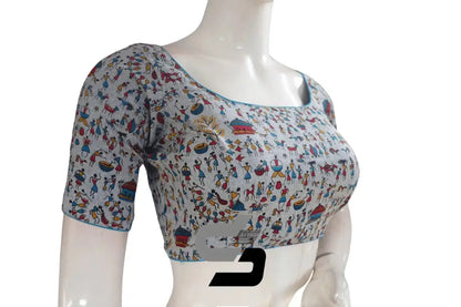 Jute Cotton Hand Blocked Indian Readymade Designer Blouse - D3blouses