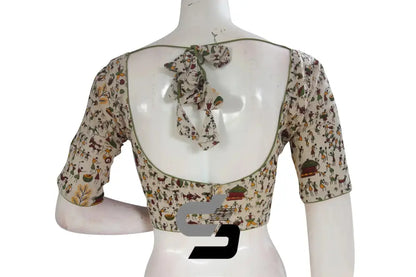 Jute Cotton Hand Blocked Indian Readymade Designer Blouse - D3blouses