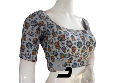 Jute Cotton Hand Blocked Indian Readymade Designer Blouse - D3blouses