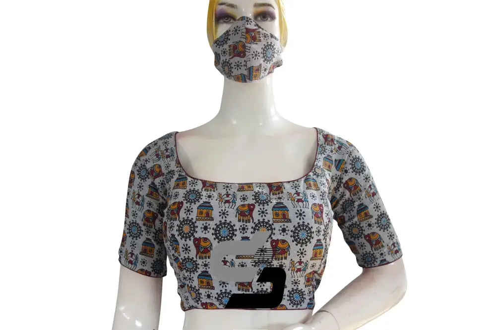 Jute Cotton Hand Blocked Indian Readymade Designer Blouse - D3blouses