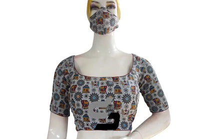 Jute Cotton Hand Blocked Indian Readymade Designer Blouse - D3blouses