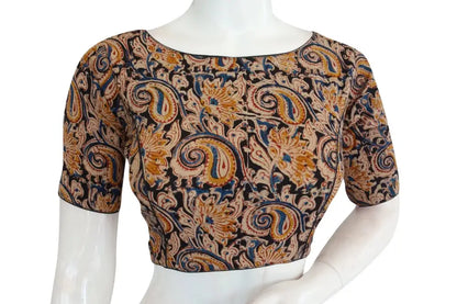 Kalamkari Boat Neck Readymade saree blouse - D3blouses