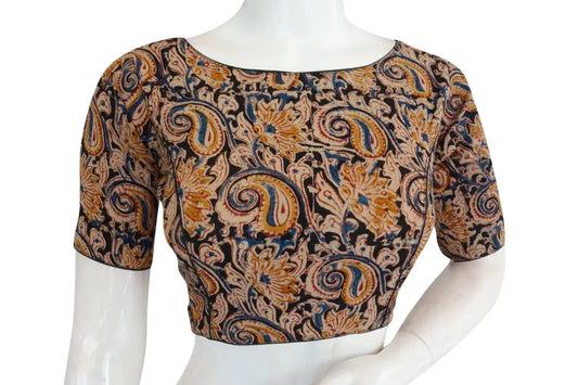 Kalamkari Boat Neck Readymade saree blouse - D3blouses