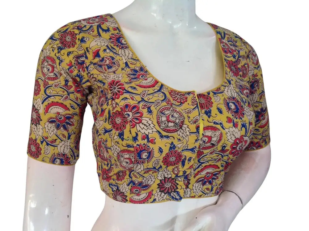 Kalamkari Cotton Ethnic Saree Blouses | Lined & Optional Removable Pads | Daily, Temple & Festive Wear - D3blouses