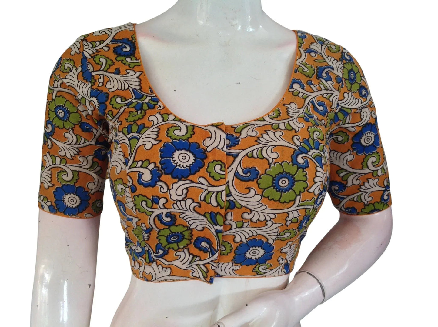 Kalamkari Cotton Ethnic Saree Blouses | Lined & Optional Removable Pads | Daily, Temple & Festive Wear - D3blouses