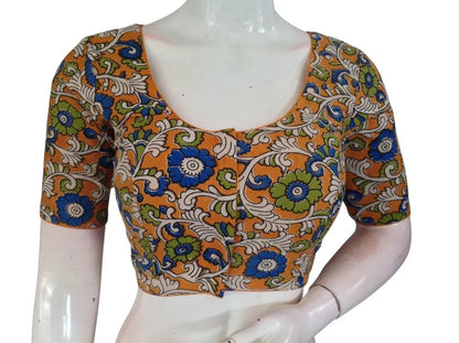 Kalamkari Cotton Ethnic Saree Blouses | Lined & Optional Removable Pads | Daily, Temple & Festive Wear - D3blouses