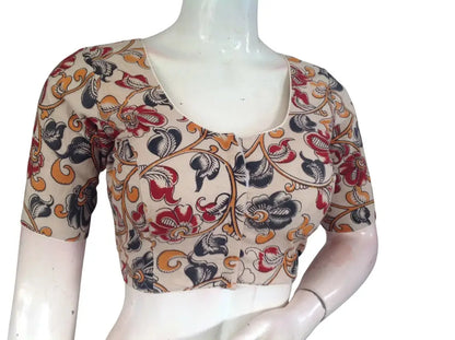 Kalamkari Cotton Ethnic Saree Blouses | Lined & Optional Removable Pads | Daily, Temple & Festive Wear - D3blouses