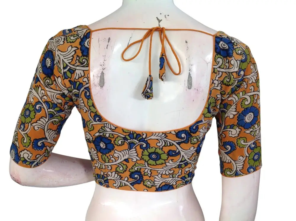 Kalamkari Cotton Ethnic Saree Blouses | Lined & Optional Removable Pads | Daily, Temple & Festive Wear - D3blouses