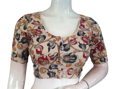 Kalamkari Cotton Ethnic Saree Blouses | Lined & Optional Removable Pads | Daily, Temple & Festive Wear - D3blouses