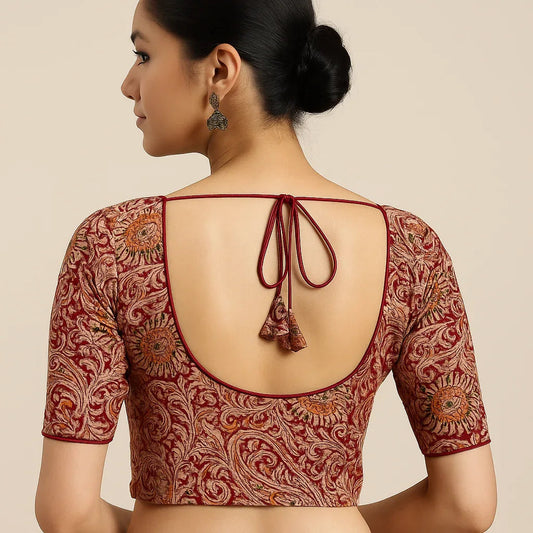 Kalamkari Cotton Ethnic Saree Blouses | Lined & Optional Removable Pads | Daily, Temple & Festive Wear - D3blouses