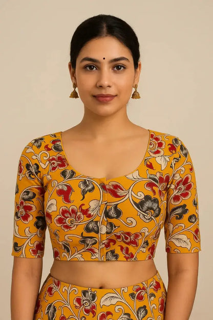 Kalamkari Cotton Saree Blouse – Multiple Prints | Ready-to-Wear, Daily & Festive Wear - D3blouses