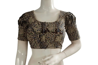 Kalamkari Readymade Saree Blouse With Puff Sleeves, Kalamkari Designer Blouse - D3blouses