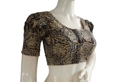 Kalamkari Readymade Saree Blouse With Puff Sleeves, Kalamkari Designer Blouse - D3blouses