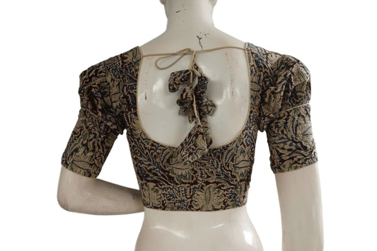 Kalamkari Readymade Saree Blouse With Puff Sleeves, Kalamkari Designer Blouse - D3blouses