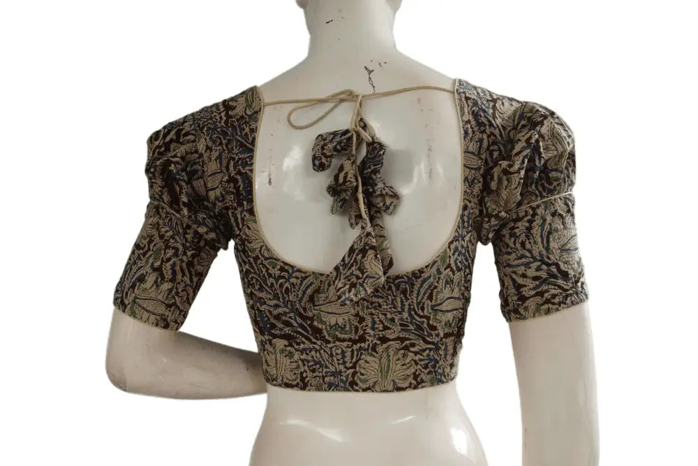 Kalamkari Readymade Saree Blouse With Puff Sleeves, Kalamkari Designer Blouse - D3blouses