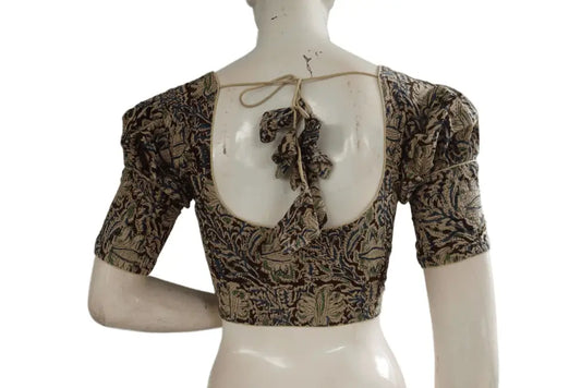 Kalamkari Readymade Saree Blouse With Puff Sleeves, Kalamkari Designer Blouse - D3blouses