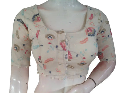 Khadi Cotton Saree Blouse | Indian Ethnic Choli | Ready-to-Wear | Multiple Designs - Off White Design 4 / 34