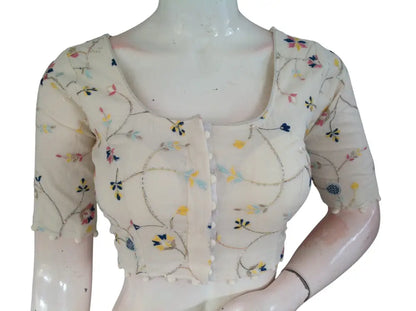 Khadi Cotton Saree Blouse | Indian Ethnic Choli | Ready-to-Wear | Multiple Designs - Off White Design 9 / 34