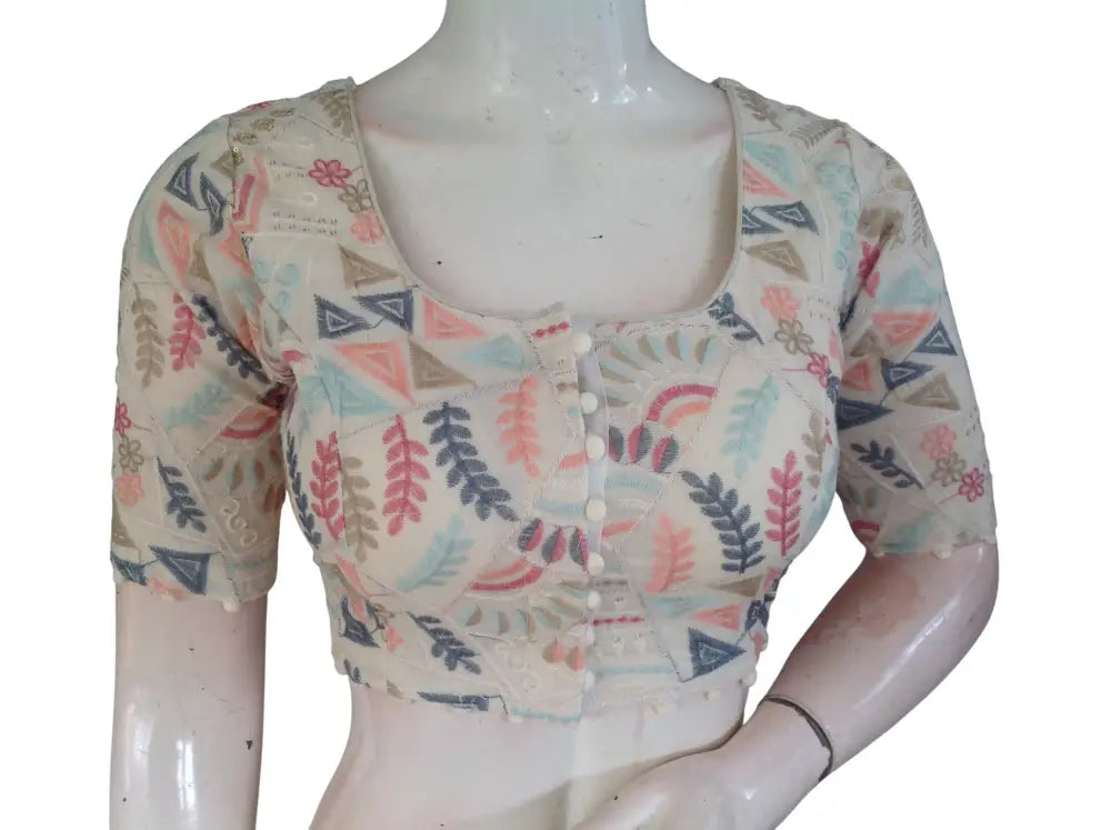 Khadi Cotton Saree Blouse | Indian Ethnic Choli | Ready-to-Wear | Multiple Designs - Off White Design 10 / 34