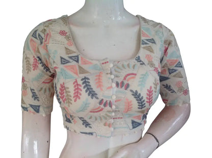 Khadi Cotton Saree Blouse | Indian Ethnic Choli | Ready-to-Wear | Multiple Designs - Off White Design 10 / 34