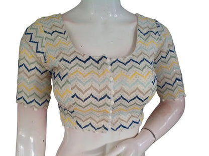 Khadi Cotton Saree Blouse | Indian Ethnic Choli | Ready-to-Wear | Multiple Designs - Off White Design 5 / 34