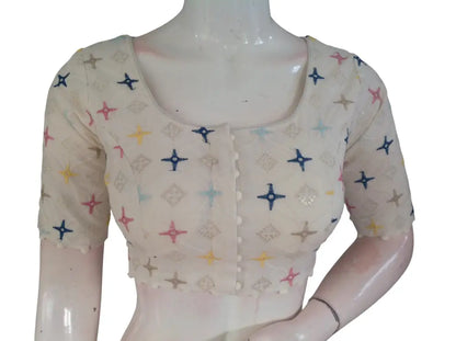 Khadi Cotton Saree Blouse | Indian Ethnic Choli | Ready-to-Wear | Multiple Designs - Off White Design1 / 34 - Readymade