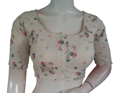 Khadi Cotton Saree Blouse | Indian Ethnic Choli | Ready-to-Wear | Multiple Designs - Off White Design 2 / 34