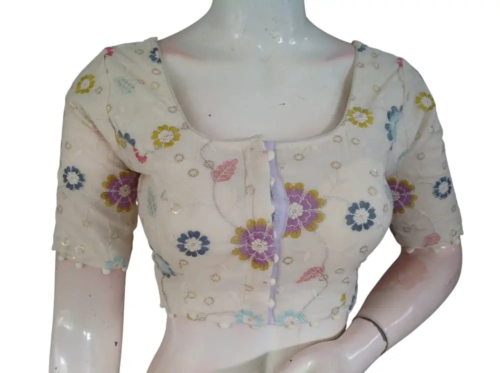 Khadi Cotton Saree Blouse | Indian Ethnic Choli | Ready-to-Wear | Multiple Designs - Off White Design 6 / 34