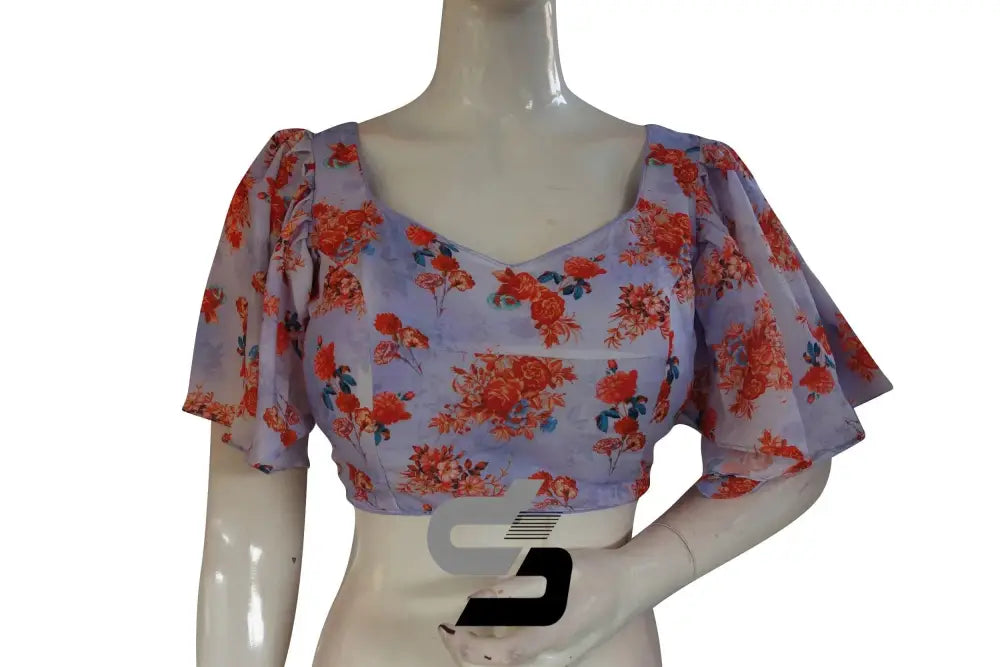 Lavender Whispers, Designer Organza Ruffle Sleeve Saree Blouse - D3blouses