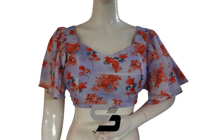 Lavender Whispers, Designer Organza Ruffle Sleeve Saree Blouse - D3blouses