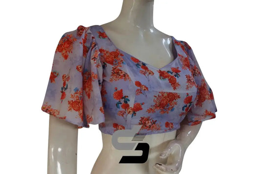 Lavender Whispers, Designer Organza Ruffle Sleeve Saree Blouse - D3blouses