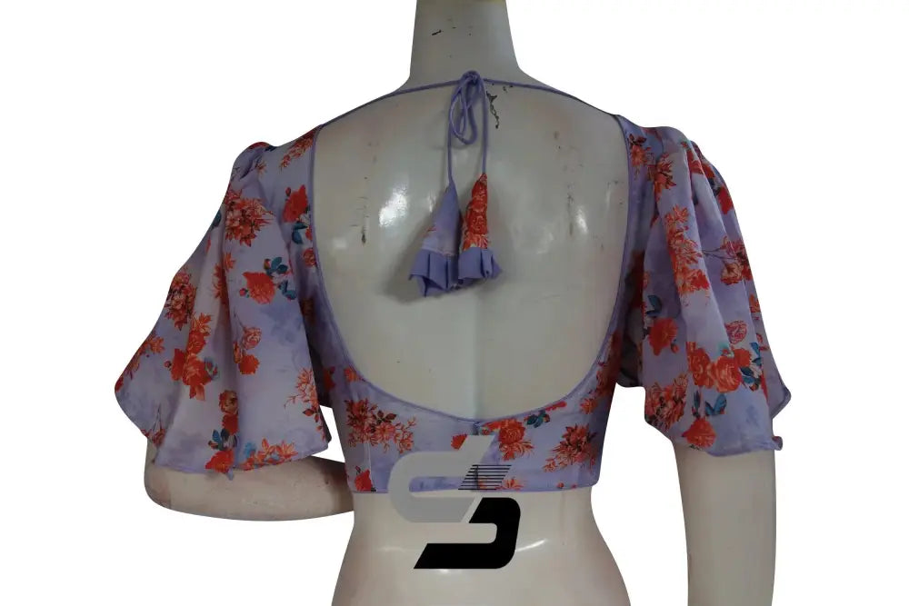 Lavender Whispers, Designer Organza Ruffle Sleeve Saree Blouse - D3blouses