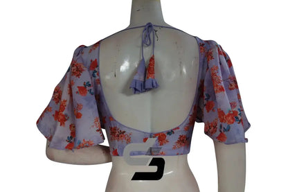 Lavender Whispers, Designer Organza Ruffle Sleeve Saree Blouse - D3blouses