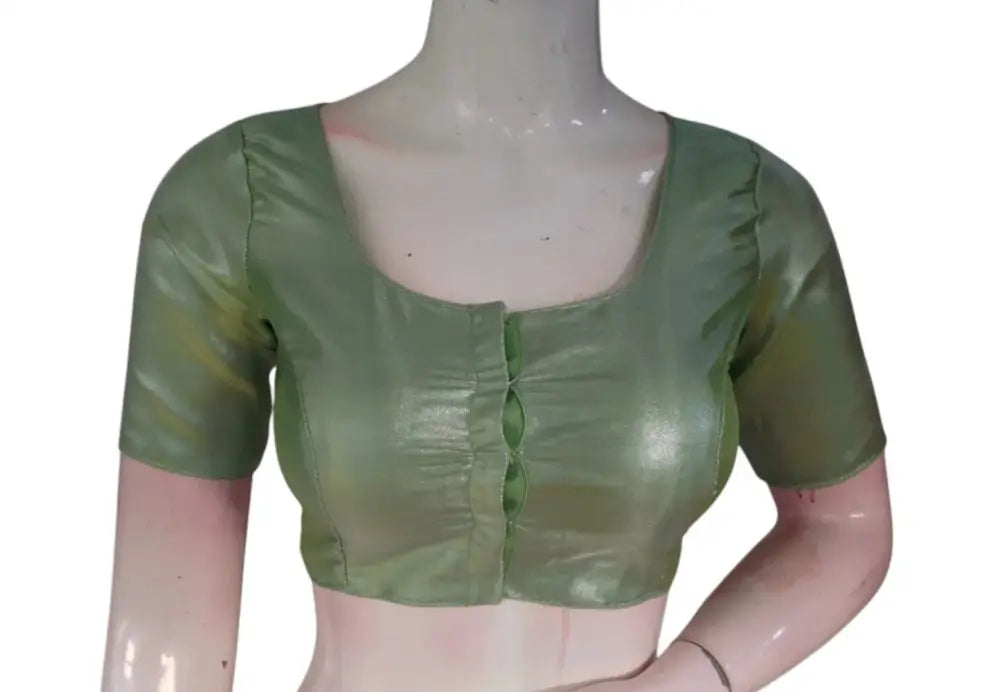 Light Pastel Green Plain Tissue Silk Readymade Blouse | Indian Ethnic Wear - D3blouses