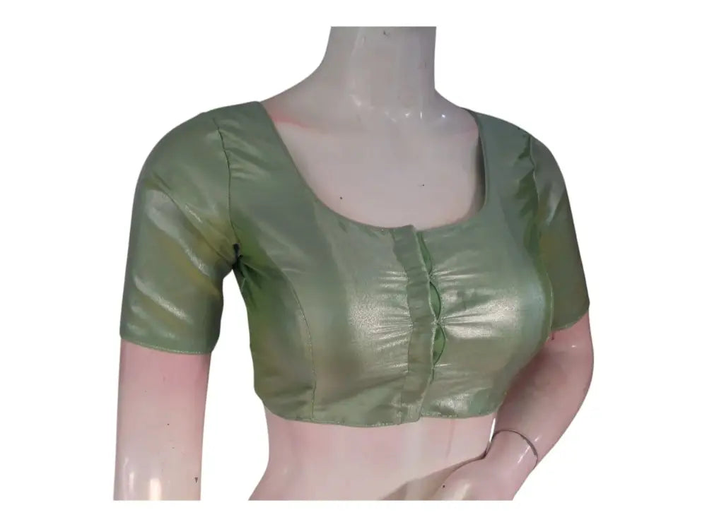 Light Pastel Green Plain Tissue Silk Readymade Blouse | Indian Ethnic Wear - D3blouses